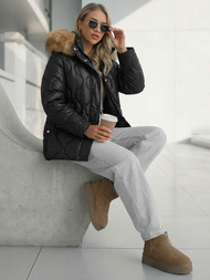 Kurtka zimowa damska z futerkiem czarna OZONEE O/5M3226/392Z