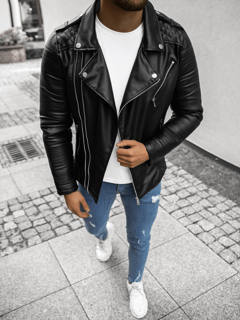 Kurtka skórzana męska ramoneska czarna OZONEE O/5629