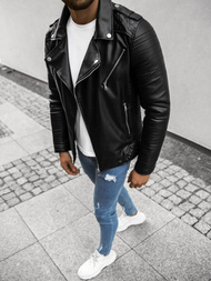 Kurtka skórzana męska ramoneska czarna OZONEE O/5629