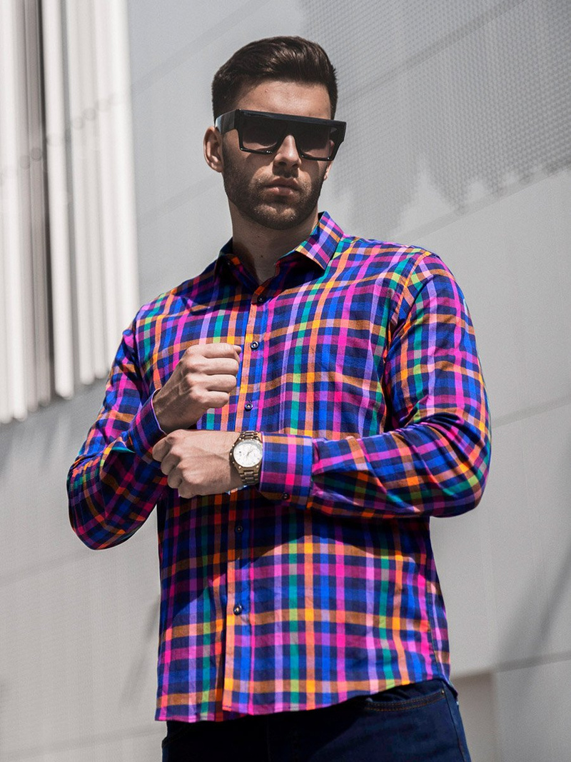 Koszula męska w kratę kolorowa OZONEE O/3011/08