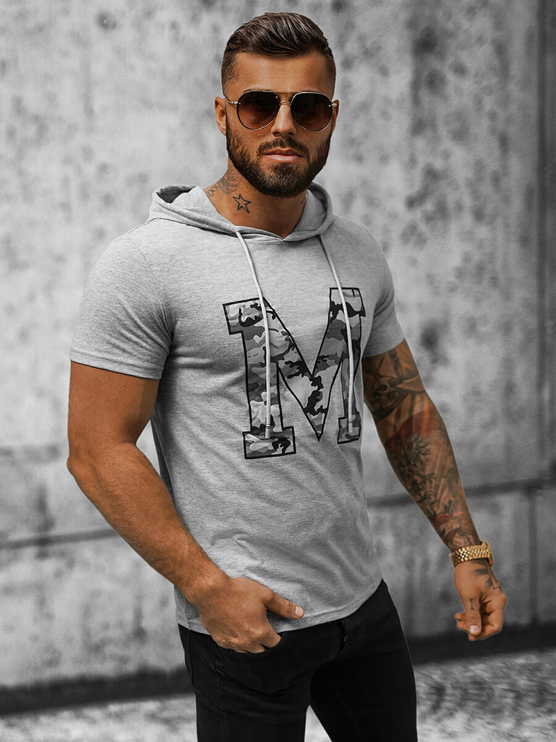 T-shirt męski z kapturem szary OZONEE JS/8T965