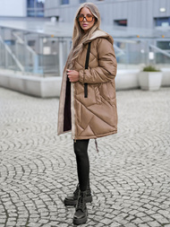 Kurtka zimowa damska długa camelowa OZONEE JS/5M3189/84Z