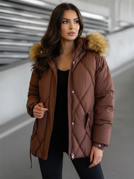 Kurtka zimowa damska z futerkiem czekoladowa OZONEE JS/5M3329/158Z