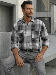 Koszula flanelowa męska w kratę czarno-biała OZONEE NB/MC728N/4Z