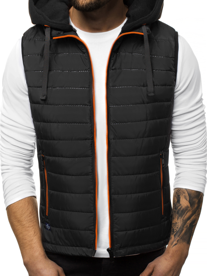 Kamizelka męska pikowana z kapturem czarna OZONEE N/6102