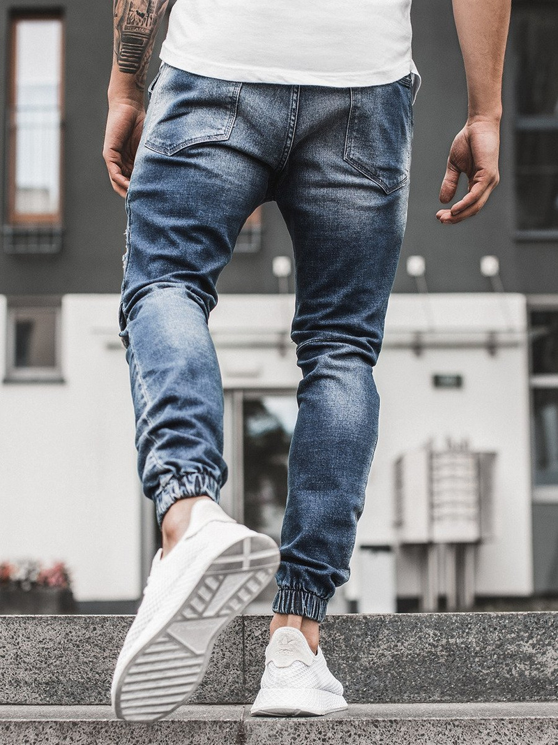 Spodnie jeans jogger męskie ciemno-niebieskie OZONEE G/1067