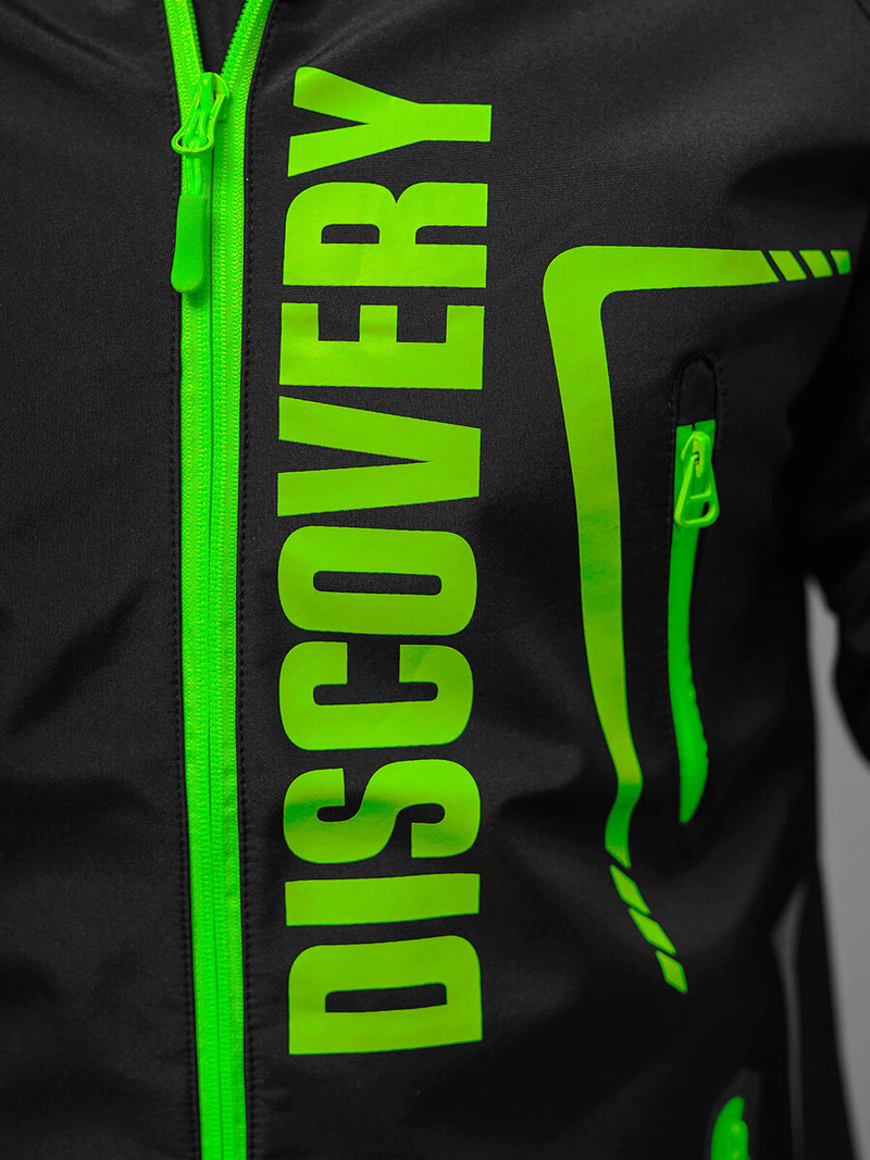 Kurtka softshell męska z kapturem czarno-zielona OZONEE JS/HH025/1Z