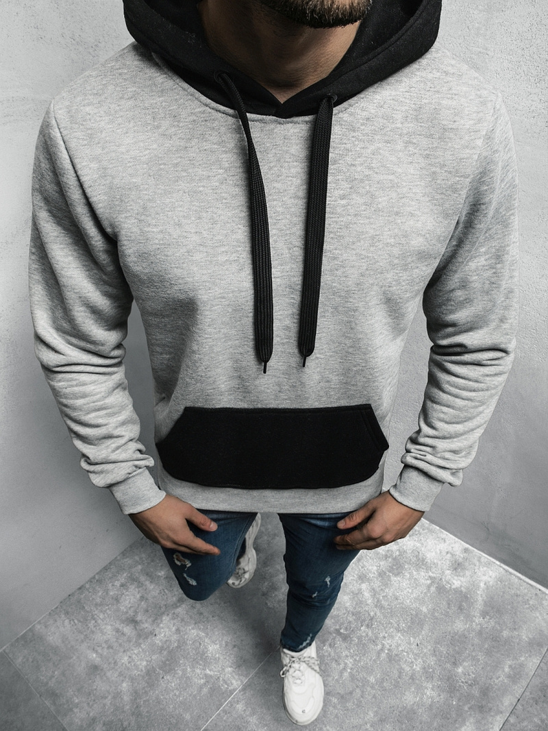 Bluza męska z kapturem szaro-czarna OZONEE JS/77001/2/3