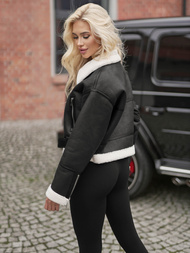 Kurtka skórzana damska z kożuchem czarna OZONEE JS/11Z8256Z