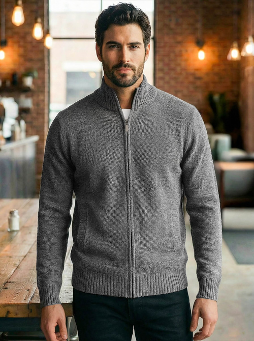 Sweter męski rozpinany grafitowy OZONEE JS/59B3611/5
