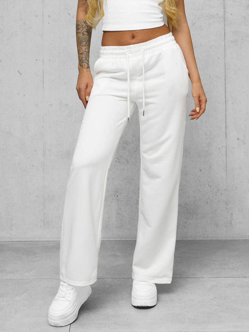Spodnie dresowe damskie z szeroką nogawką białe OZONEE JS/92K507/1