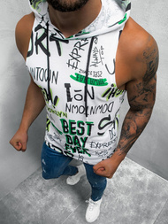 Koszulka bez rękawów męska z nadrukiem biało-zielona OZONEE O/BL303