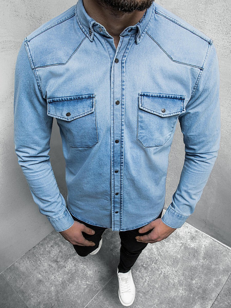 Koszula męska jeansowa jasno-niebieska OZONEE O/3466