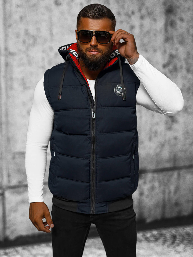 Kamizelka męska z kapturem granatowa OZONEE JS/84M3027/215