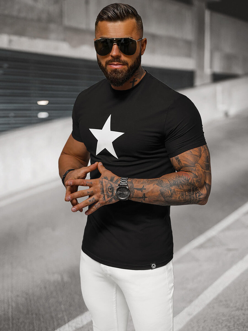 T-shirt męski slim fit czarny OZONEE NB/MT3067