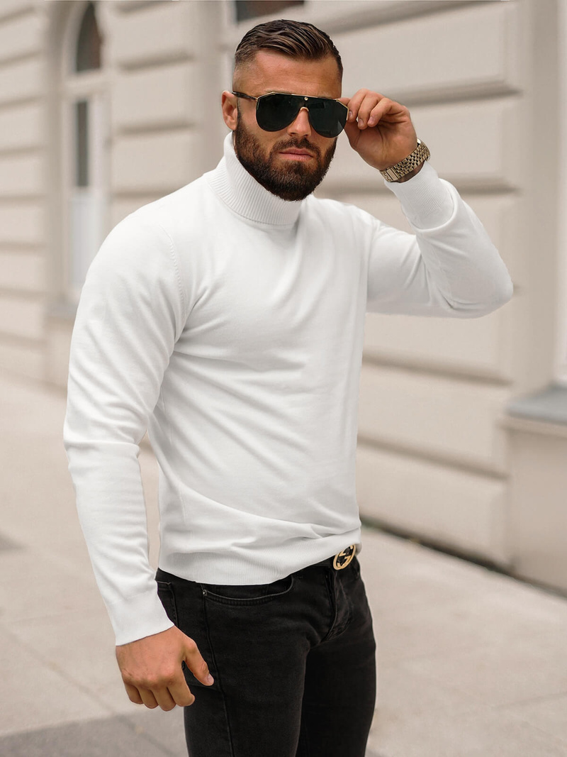 Sweter męski golf biały OZONEE O/GM309