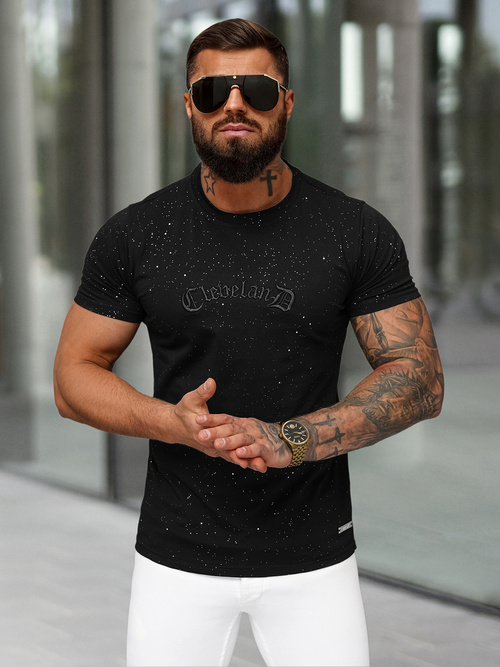 T-shirt męski slim fit czarny OZONEE O/QQ1386