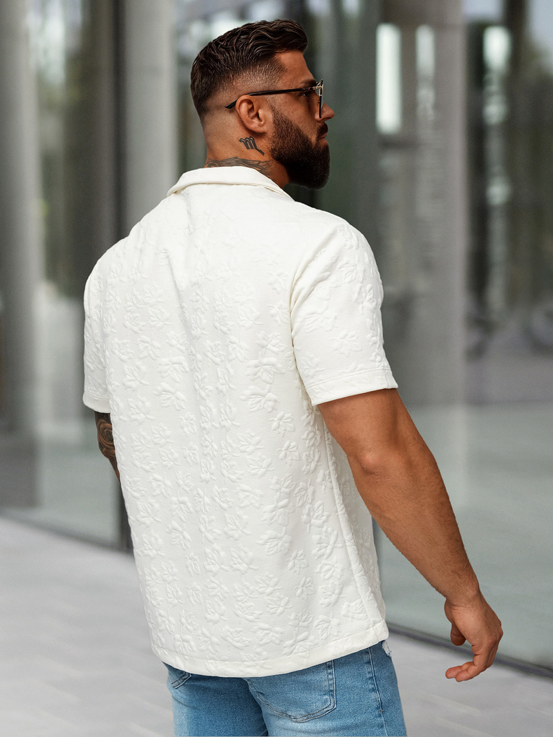 Koszula męska z krótkim rękawem ecru OZONEE O/B2258