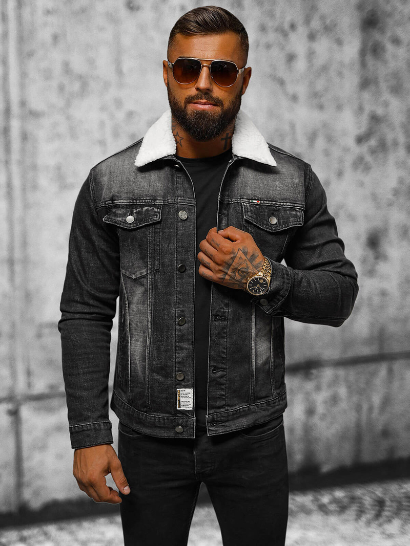 Чоловіча джинсова куртка Чорна OZONEE NB/MJ516NZ