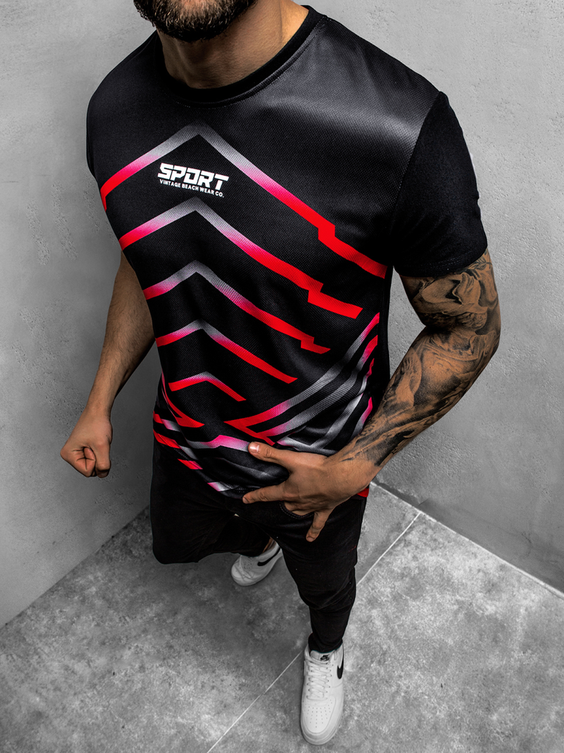 T-Shirt męski czarno-czerwony OZONEE JS/KS2063Z