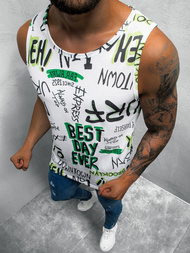 Koszulka bez rękawów męska z nadrukiem biało-zielona OZONEE O/BL113Z