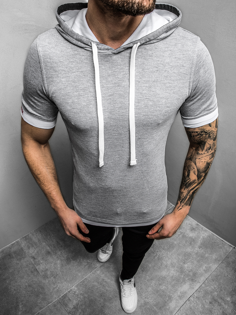 T-Shirt z kapturem męski szary OZONEE O/1273Z