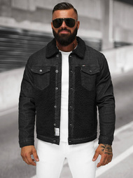 Kurtka męska jeansowa sherpa czarna OZONEE NB/MJ533NZ