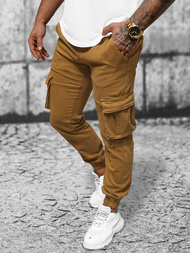 Spodnie męskie chino joggery ciemno-camelowe OZONEE NB/MP0105KSZ
