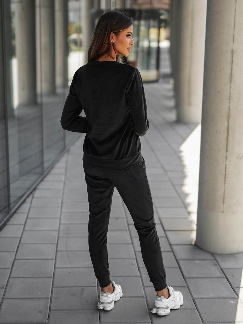 Komplet dresowy damski welurowy czarny OZONEE O/8C1173/3