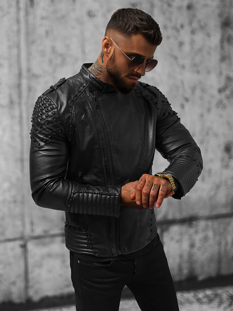 Куртка шкіряна чоловіча Чорна OZONEE O/8901