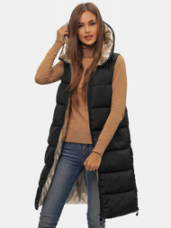 Kamizelka damska dwustronna długa z kapturem czarno-złota OZONEE O/H1121/99