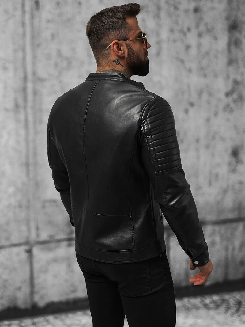 Чоловіча шкіряна куртка Чорна OZONEE JS/11Z8016