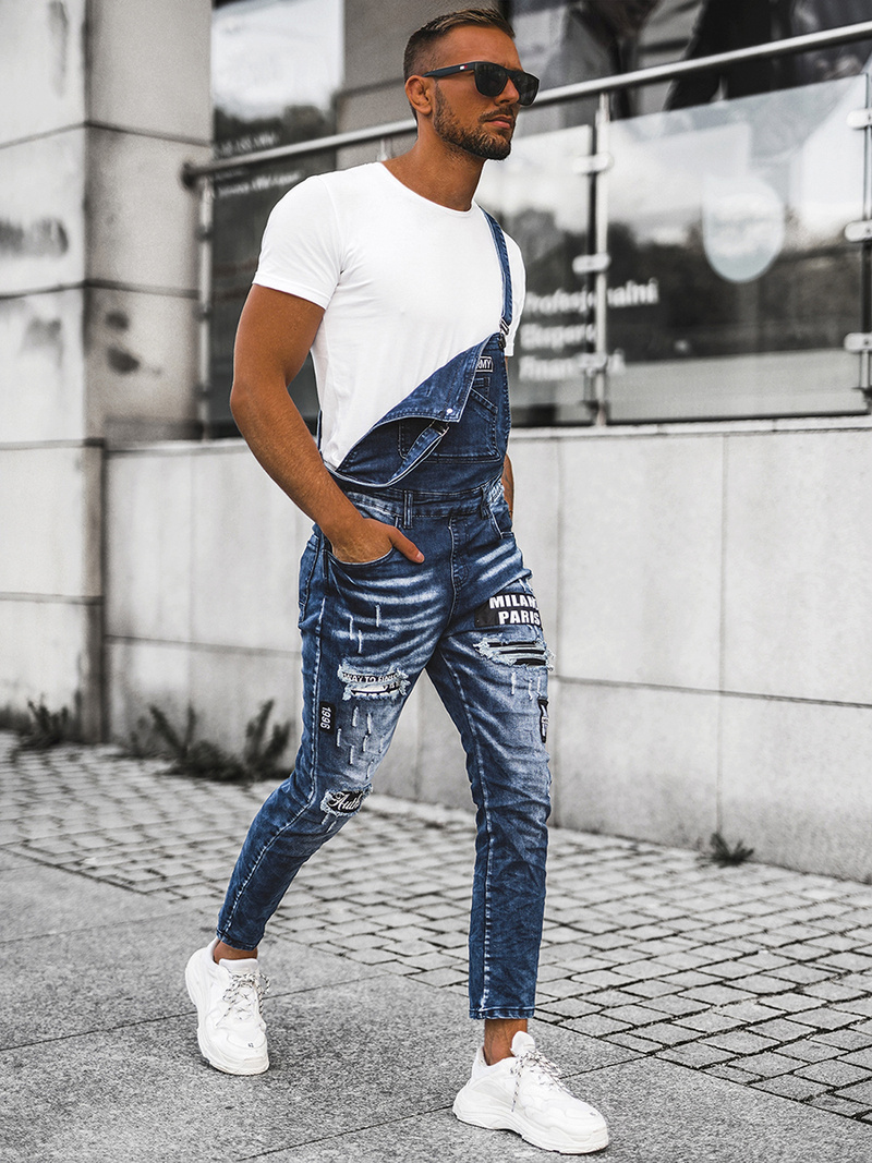 Spodnie jeansowe męskie ogrodniczki niebieskie OZONEE O/E9682