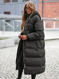Kurtka zimowa damska długa pikowana czarna OZONEE JS/5M3163/392Z