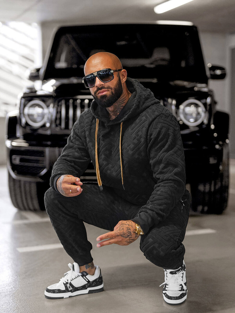 Komplet dresowy męski welurowy czarny OZONEE O/3C390