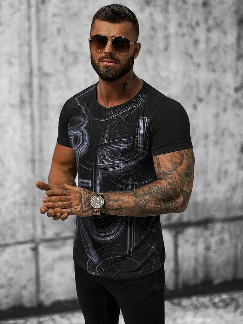 T-shirt męski czarny OZONEE O/T132/3Z