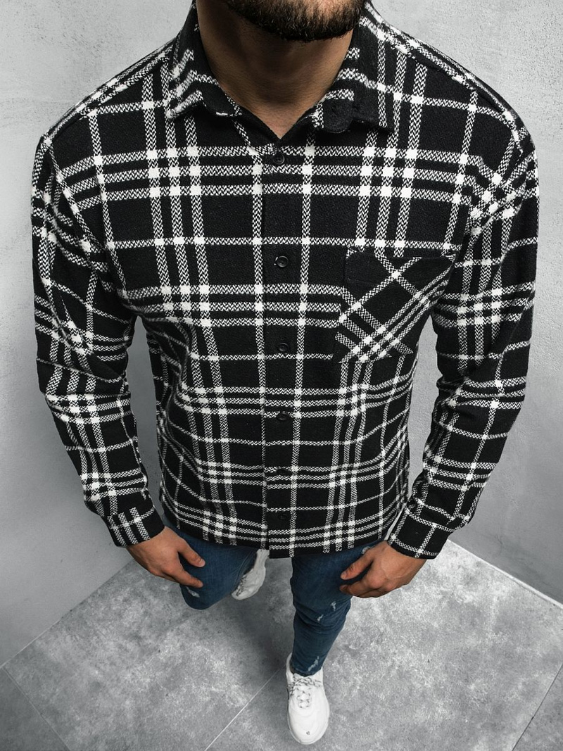 Koszula męska w kratę czarno-biała OZONEE E/3900/6