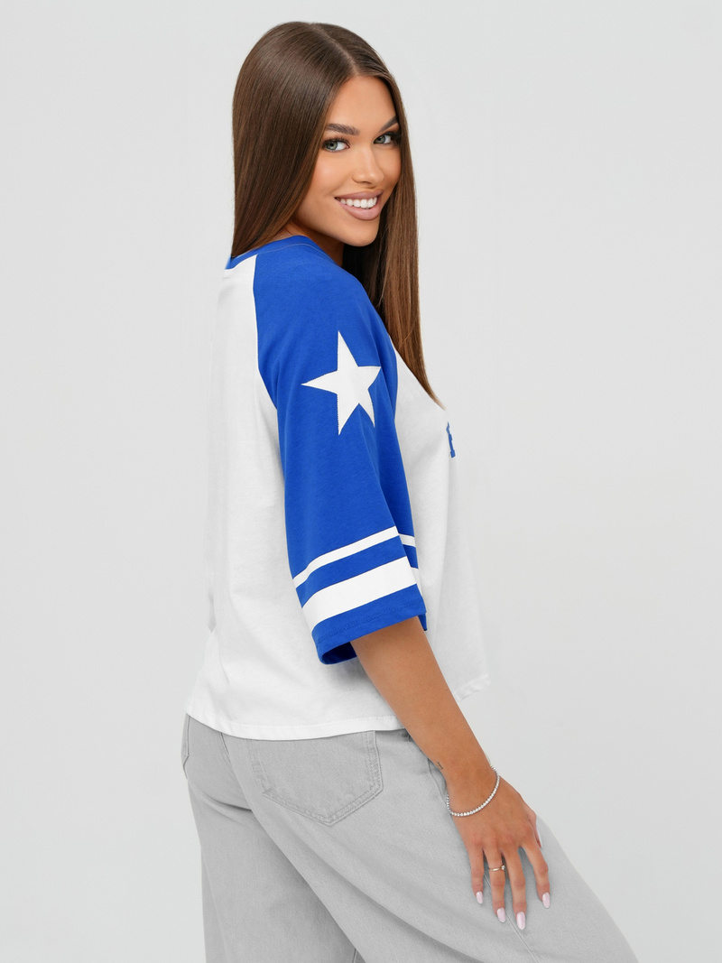 T-shirt damski oversize biało-niebieski OZONEE JS/R62493