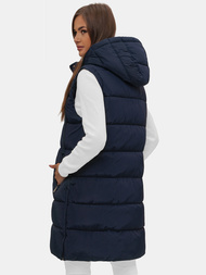 Kamizelka damska długa pikowana z kapturem granatowa OZONEE O/81276