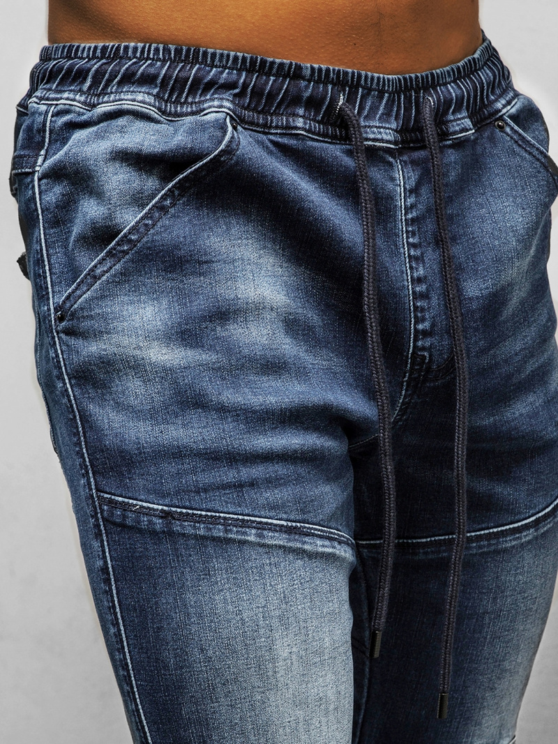 Spodnie jeansowe joggery męskie ciemno-niebieskie OZONEE NB/MP0011BS