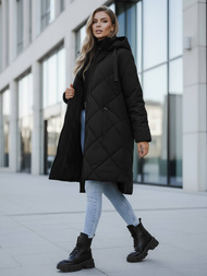 Kurtka zimowa damska długa pikowana czarna OZONEE JS/5M3168/392Z