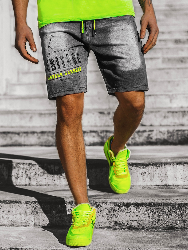 Шорти джинові чоловічі Чорно-Зеленi OZONEE JS/KK1091