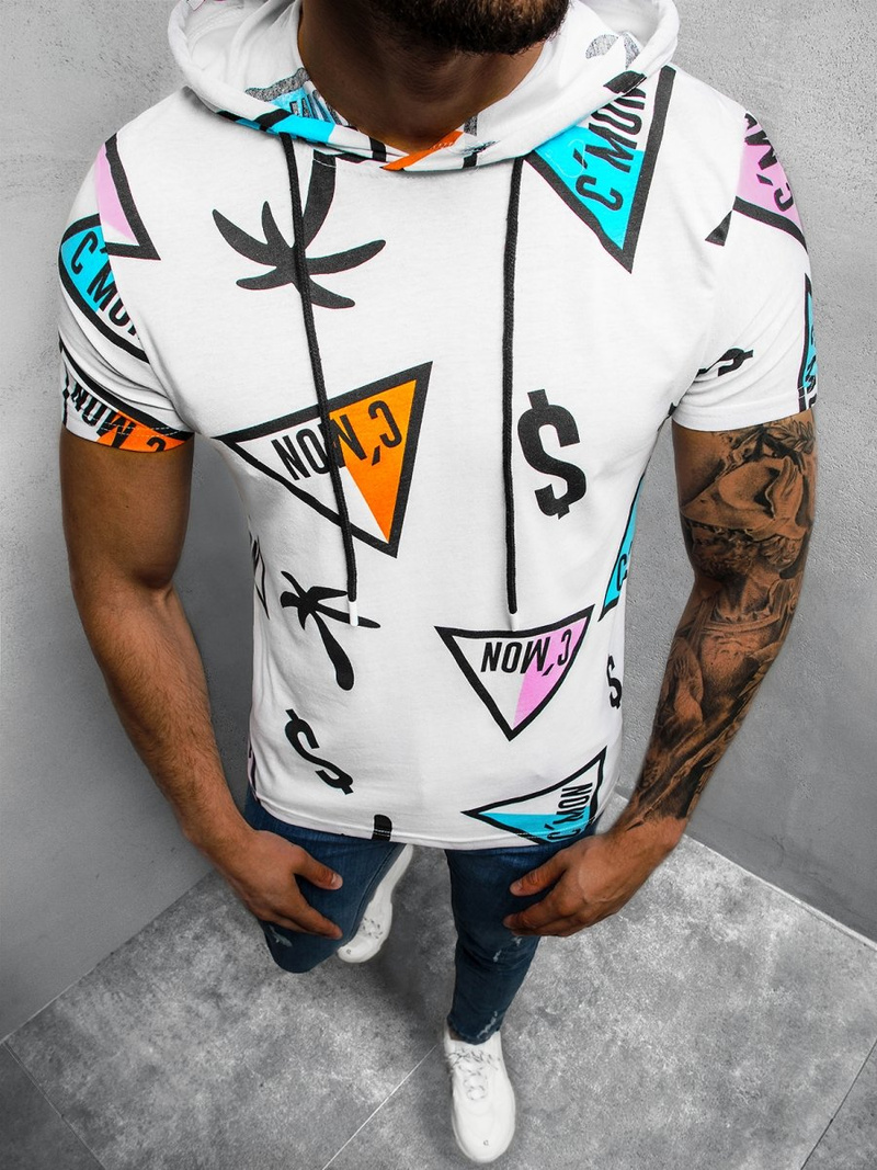 T-Shirt męski z nadrukiem biały OZONEE O/BL204Z