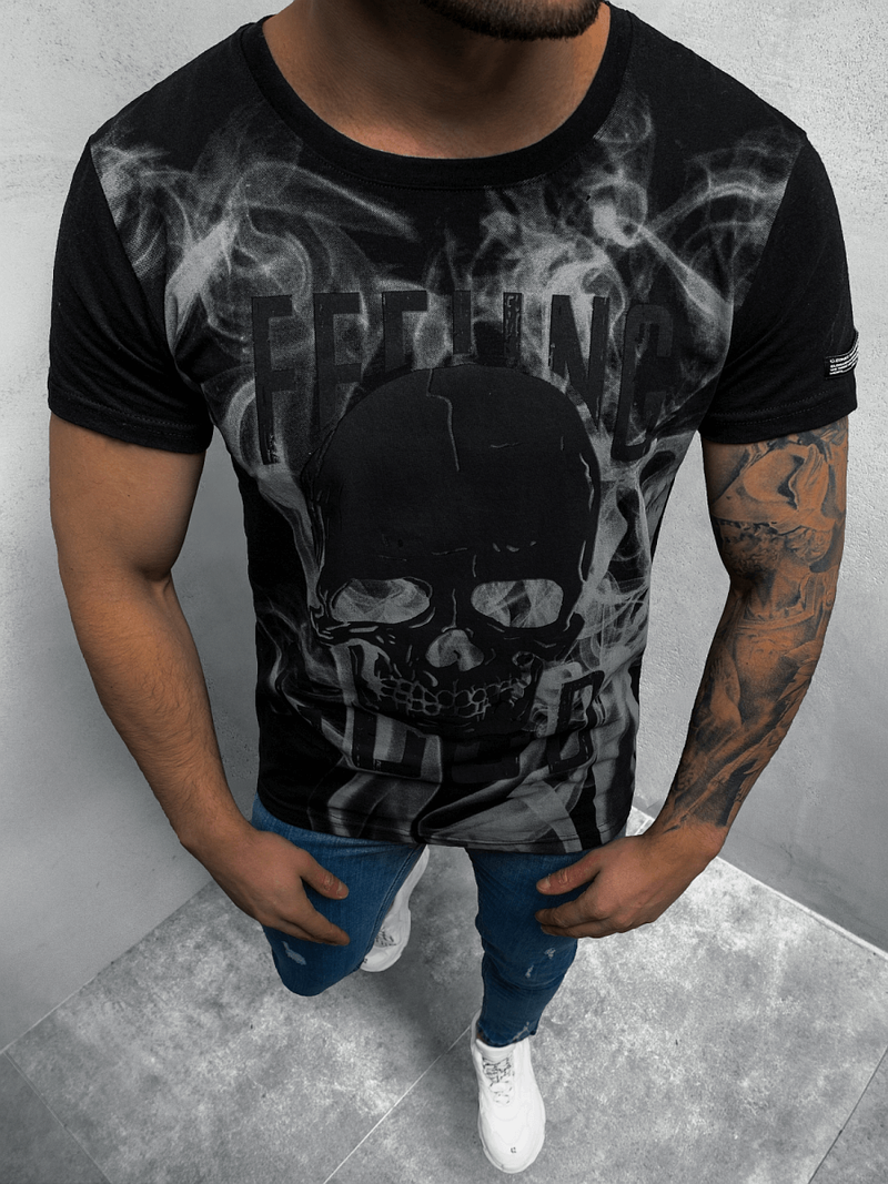 T-Shirt męski z nadrukiem czarny OZONEE MECH/2074TZ