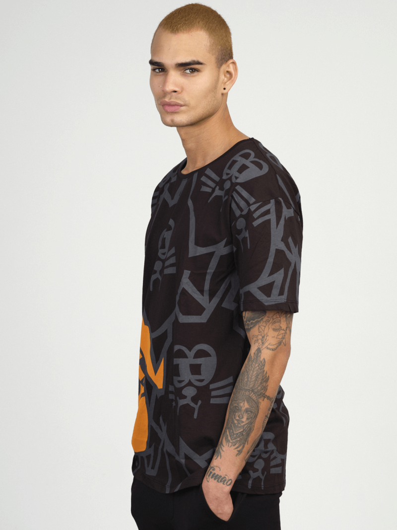 T-Shirt męski z nadrukiem czarny OZONEE MR/21535