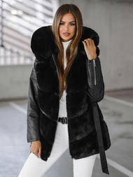 Kurtka zimowa damska z futerkiem czarna OZONEE JS/11Z8090Z