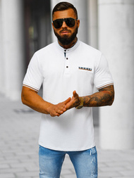 Koszulka męska polo ze stójka biała OZONEE O/DA799