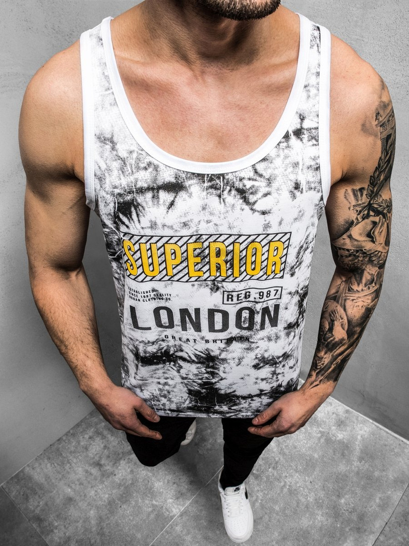 T-Shirt męski bez rękawów biały OZONEE JS/SS11037Z