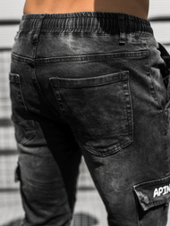 Spodnie jeansowe joggery męskie czarne OZONEE DR/TF067Z