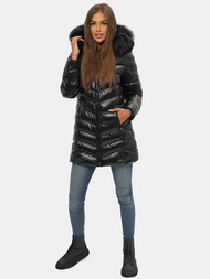 Kurtka zimowa damska z futerkiem czarna OZONEE JS/M778/392B